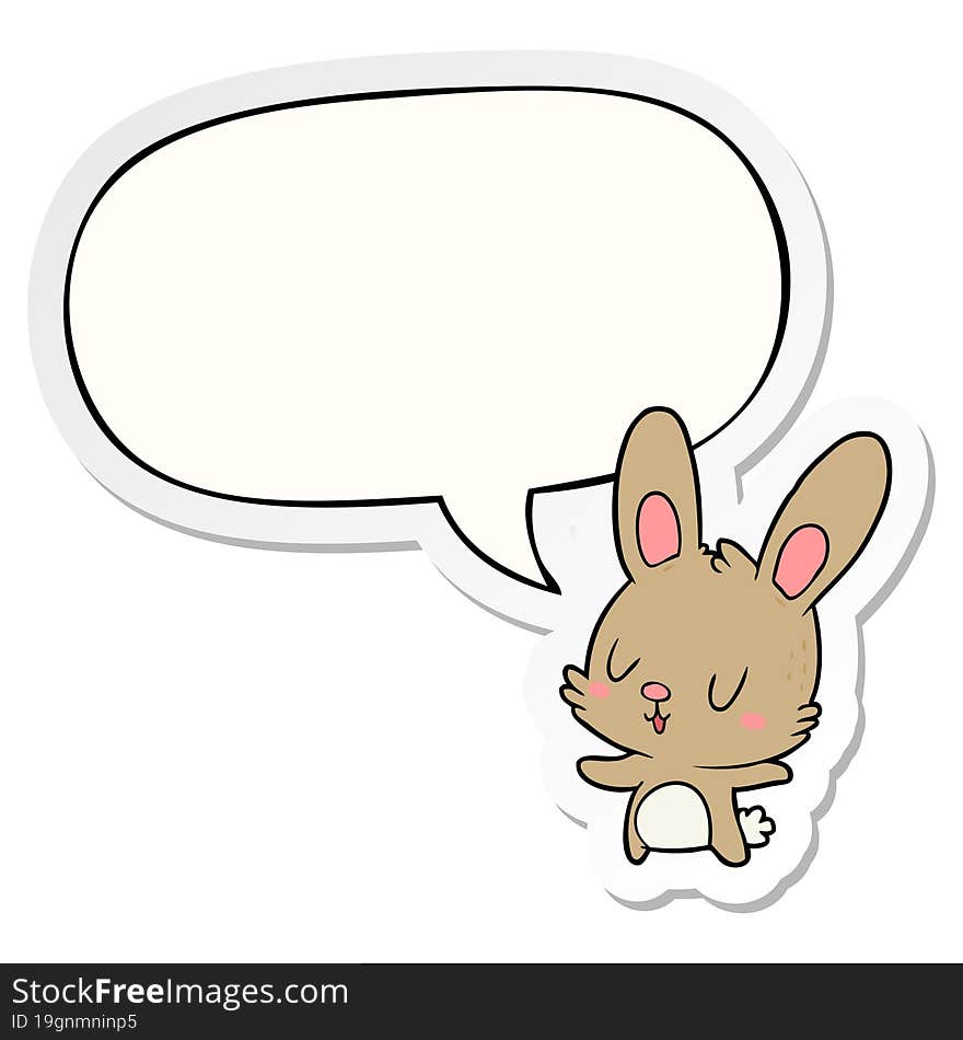 Cute Cartoon Rabbit And Speech Bubble Sticker