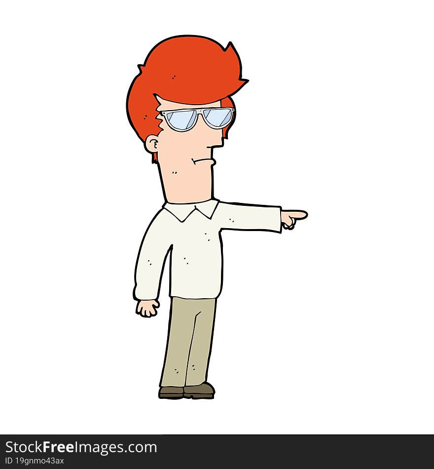 cartoon man in glasses pointing