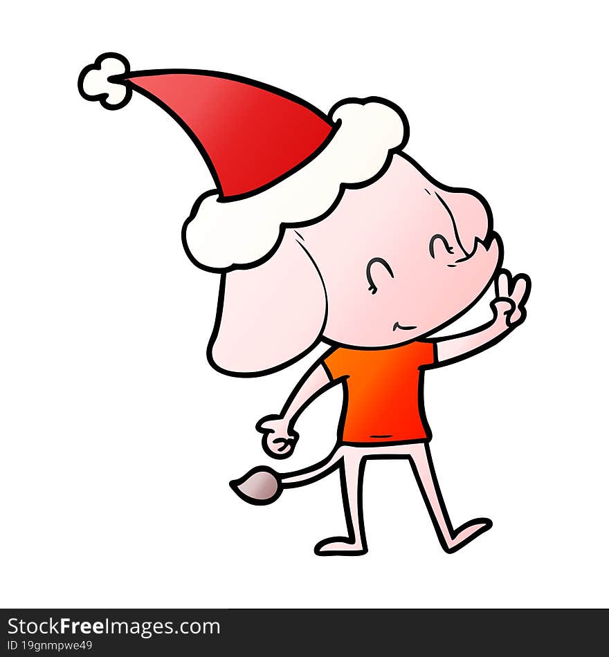 Cute Gradient Cartoon Of A Elephant Wearing Santa Hat