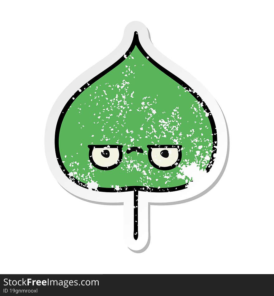 Distressed Sticker Of A Cute Cartoon Expressional Leaf