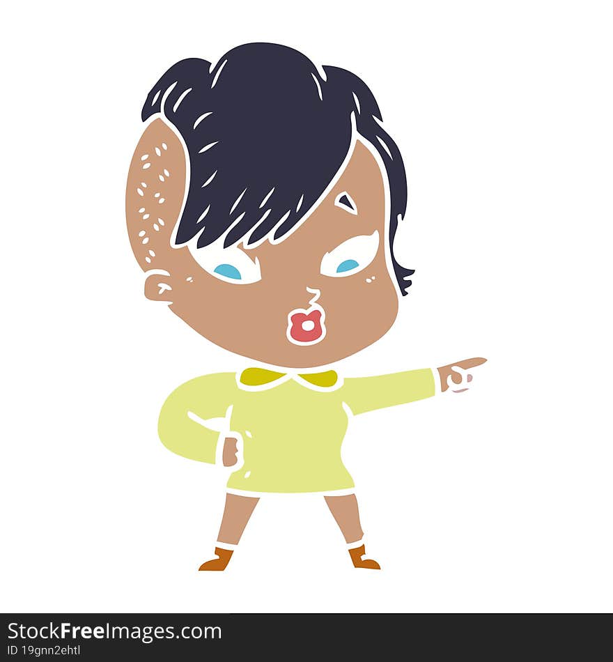 flat color style cartoon surprised girl pointing