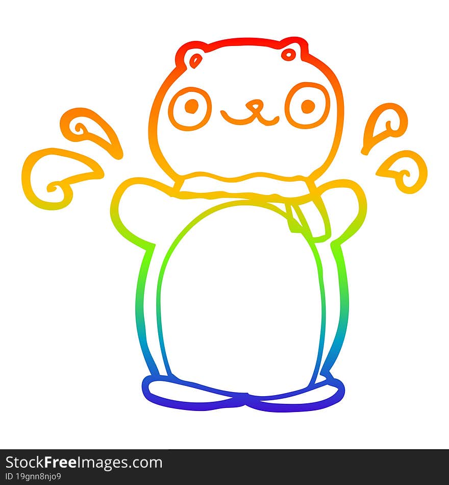 rainbow gradient line drawing of a cartoon happy teddy bear