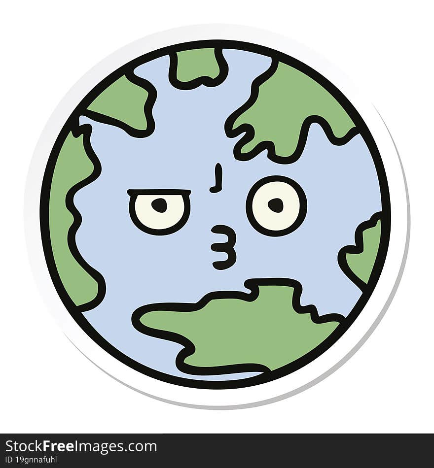 sticker of a cute cartoon planet earth