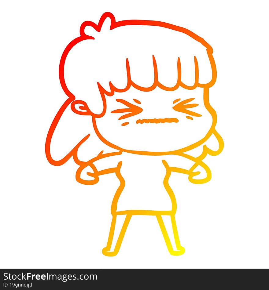 Warm Gradient Line Drawing Cartoon Angry Girl