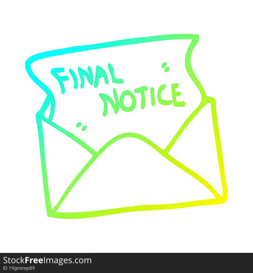 cold gradient line drawing of a cartoon final notice letter