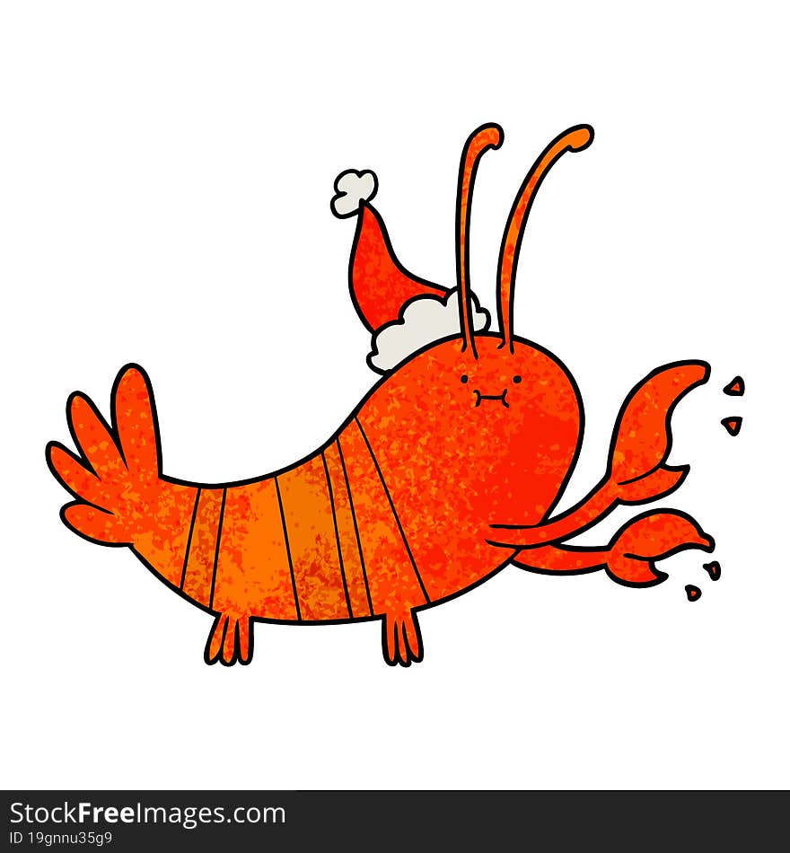 textured cartoon of a lobster wearing santa hat