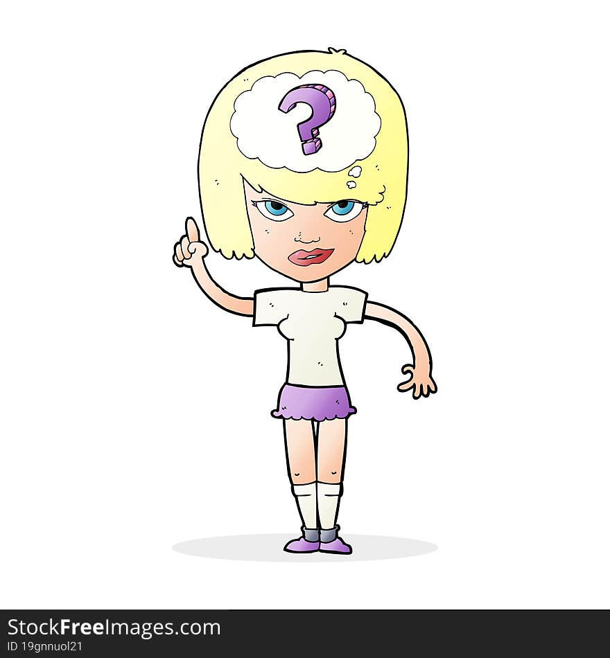 cartoon woman asking herself a question. cartoon woman asking herself a question