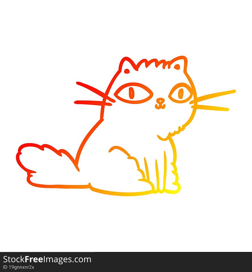 warm gradient line drawing of a cat looking right at you