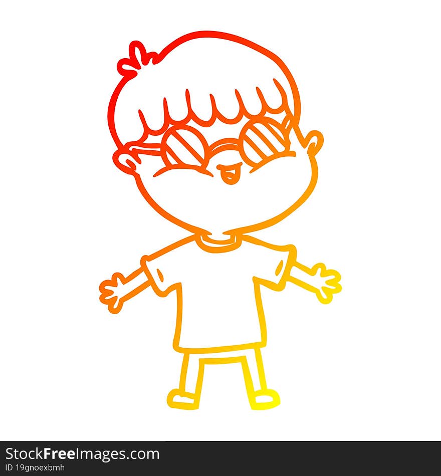 warm gradient line drawing cartoon boy wearing spectacles