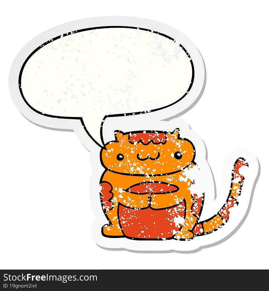 cute cartoon cat and speech bubble distressed sticker