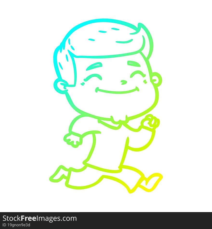 cold gradient line drawing happy cartoon man running