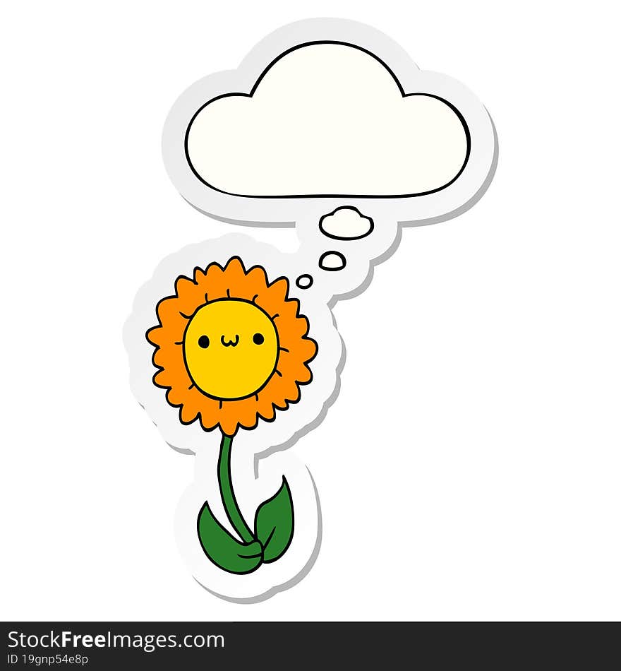 cartoon flower and thought bubble as a printed sticker