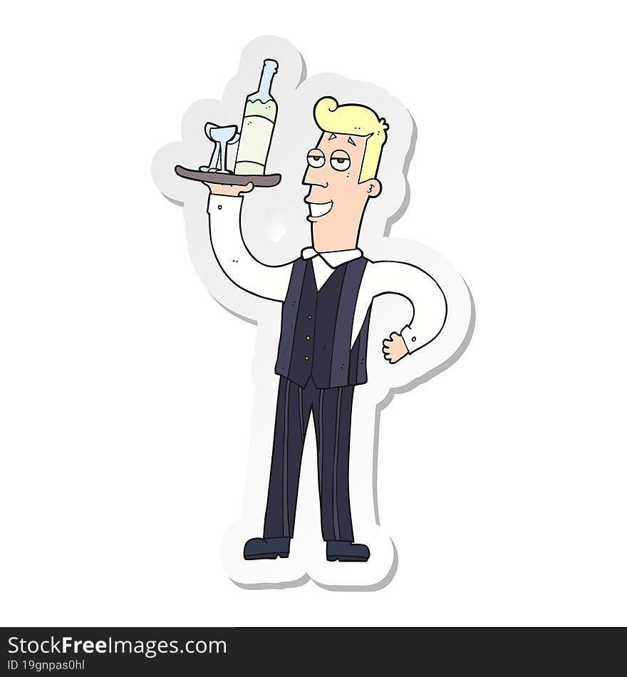 Sticker Of A Cartoon Waiter