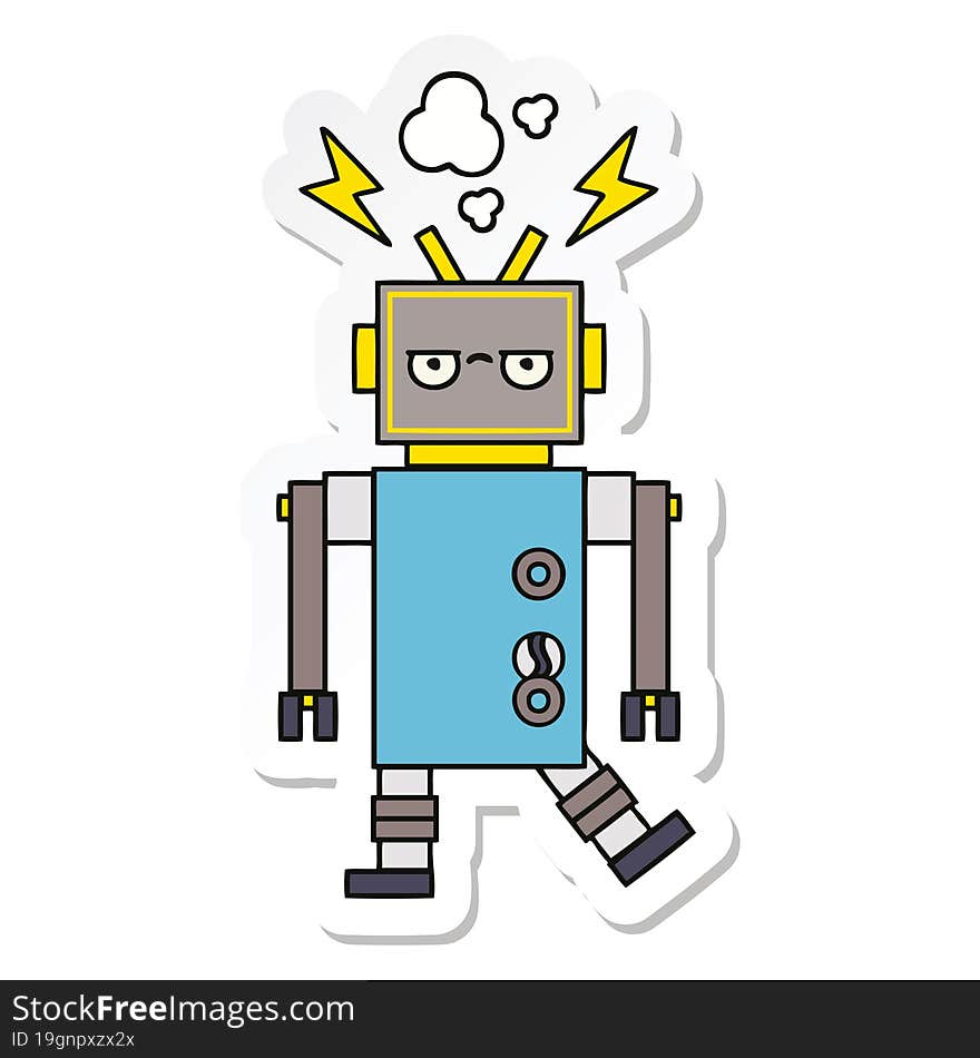 sticker of a cute cartoon malfunctioning robot