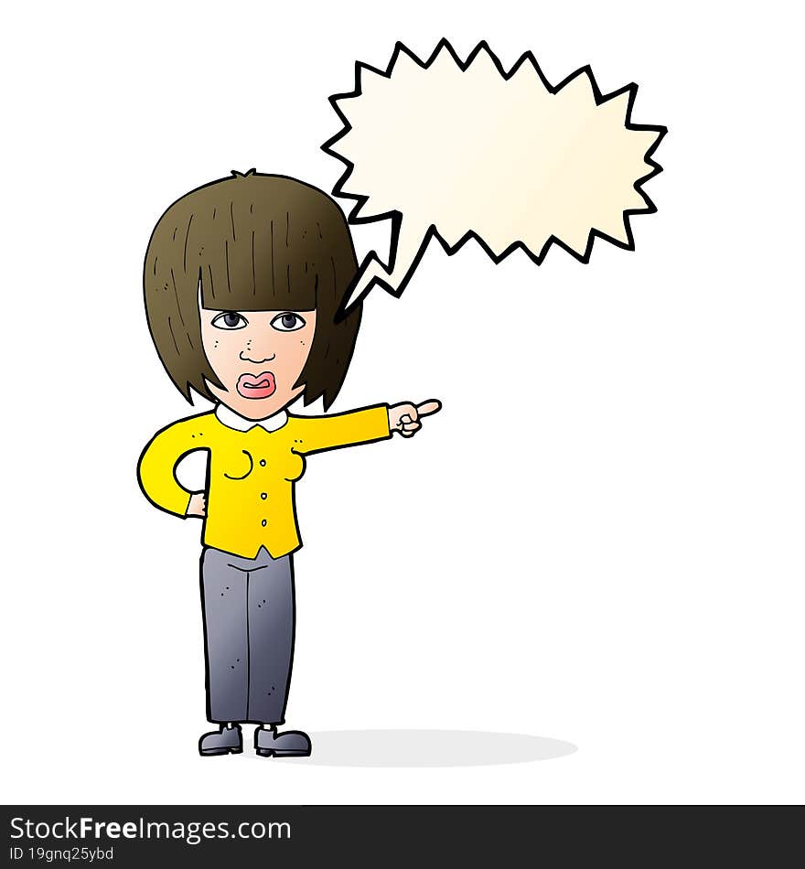 cartoon pointing annoyed woman with speech bubble