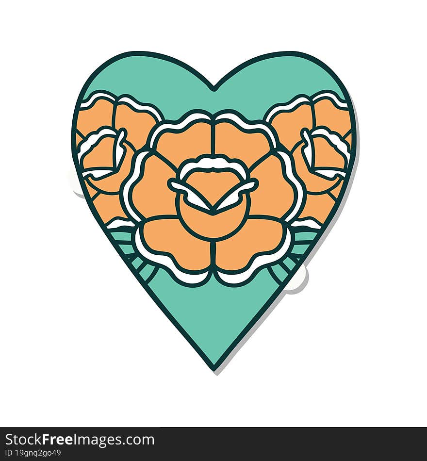 Tattoo Style Sticker Of A Heart And Flowers