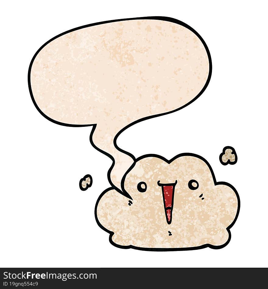 cute cartoon cloud and speech bubble in retro texture style