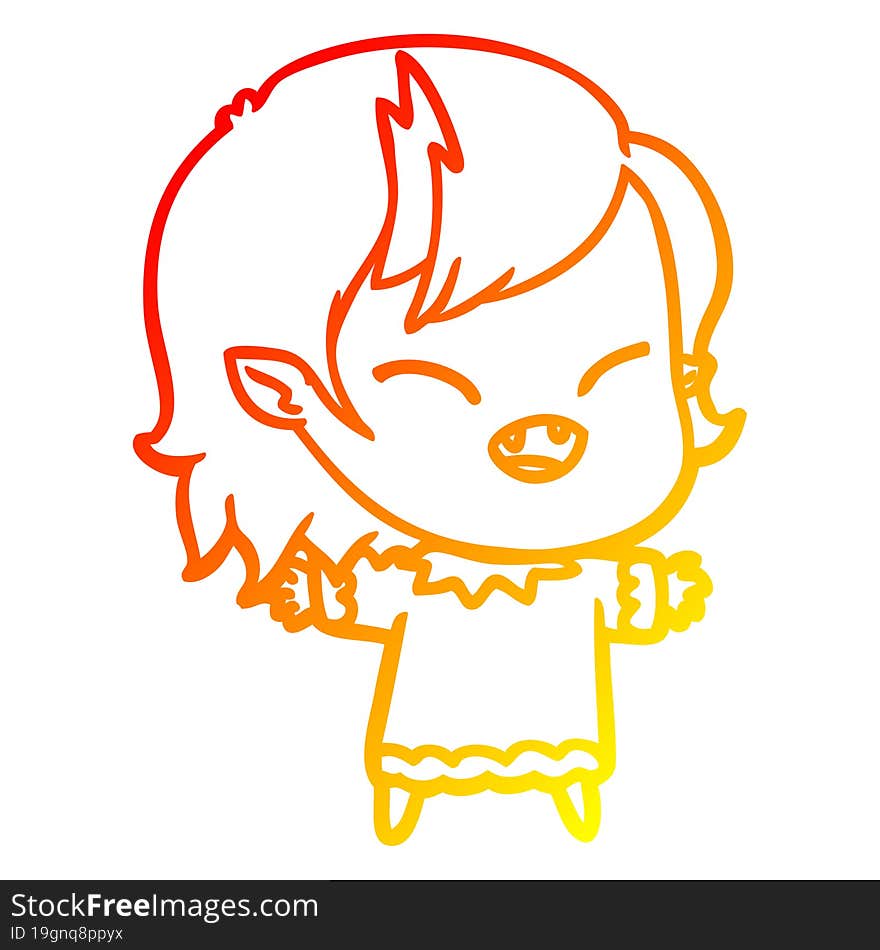 warm gradient line drawing of a cartoon laughing vampire girl