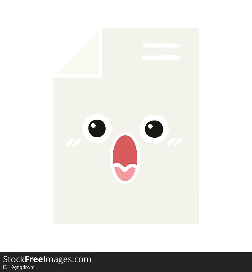 flat color retro cartoon of a shocked paper document