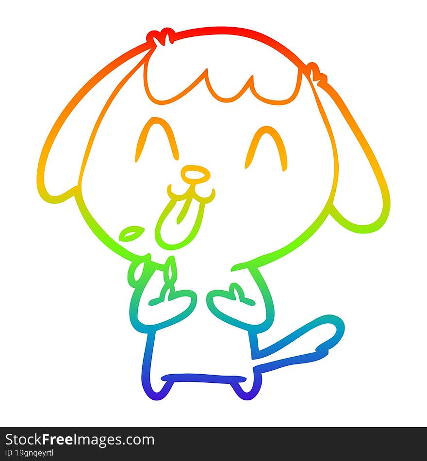 rainbow gradient line drawing of a cute cartoon dog