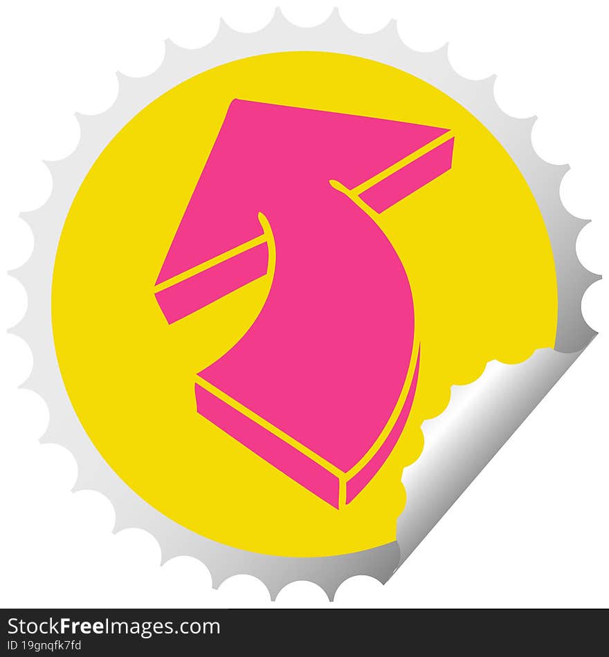 quirky circular peeling sticker cartoon arrow