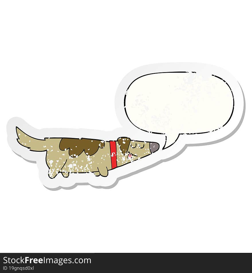 cartoon dog and speech bubble distressed sticker