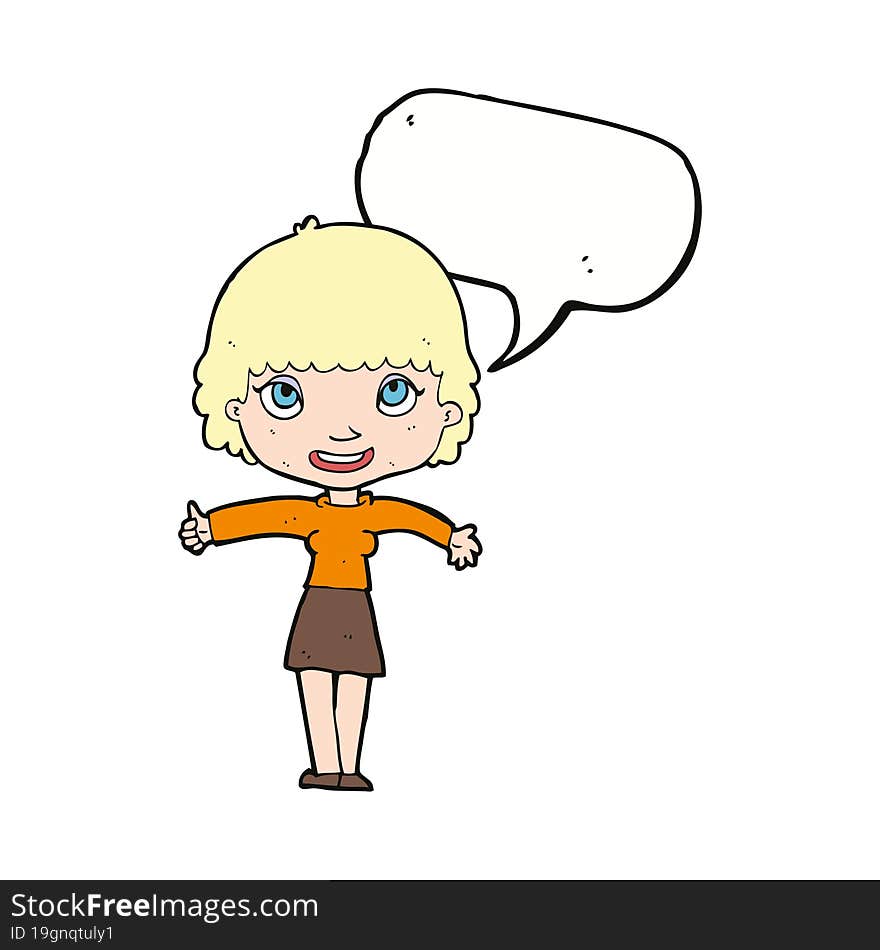 Cartoon Happy Girl With Speech Bubble