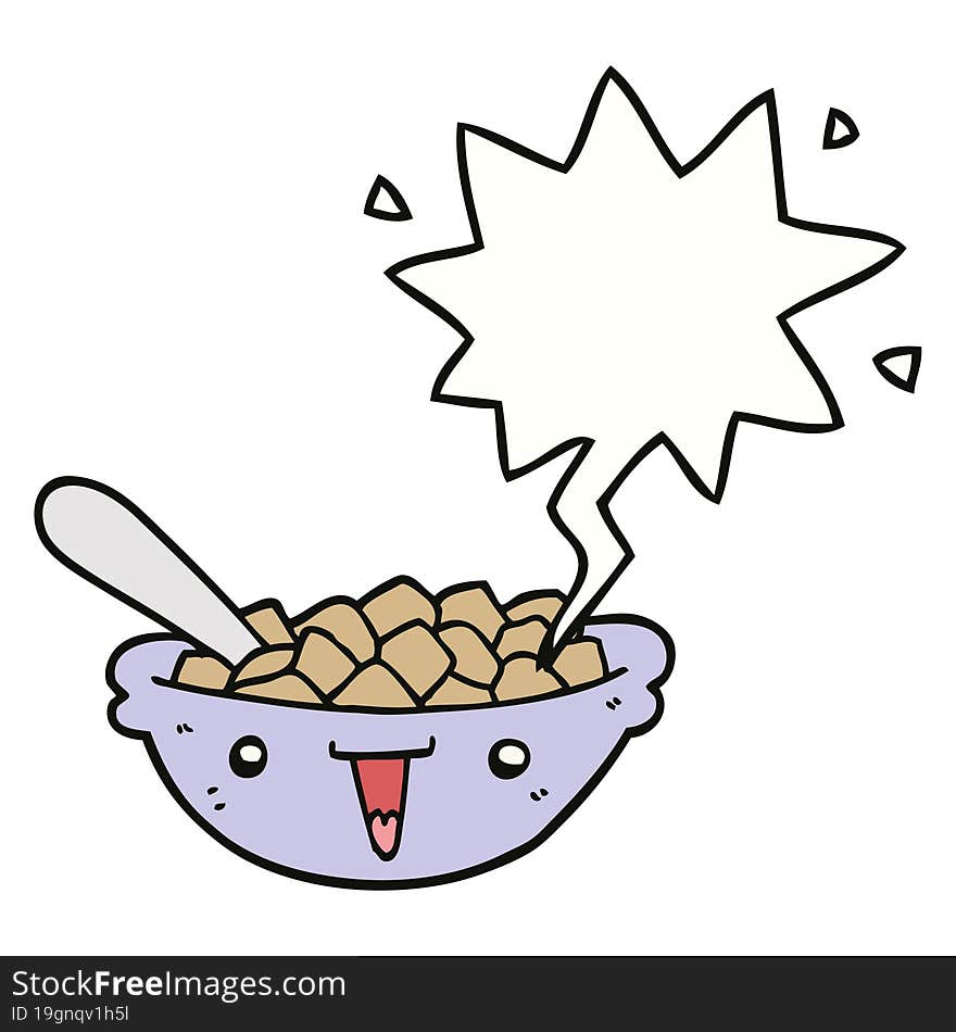 cute cartoon bowl of cereal and speech bubble