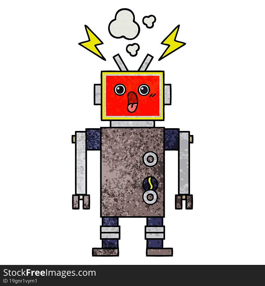 retro grunge texture cartoon robot malfunction