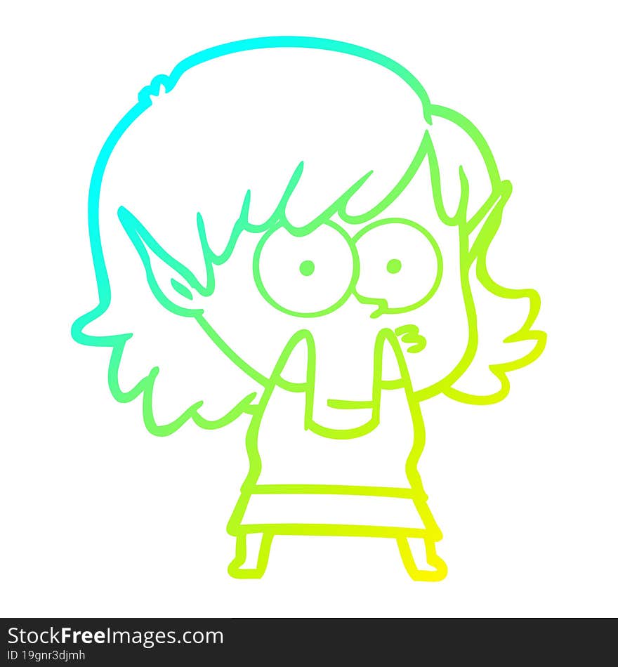 cold gradient line drawing cartoon elf girl staring