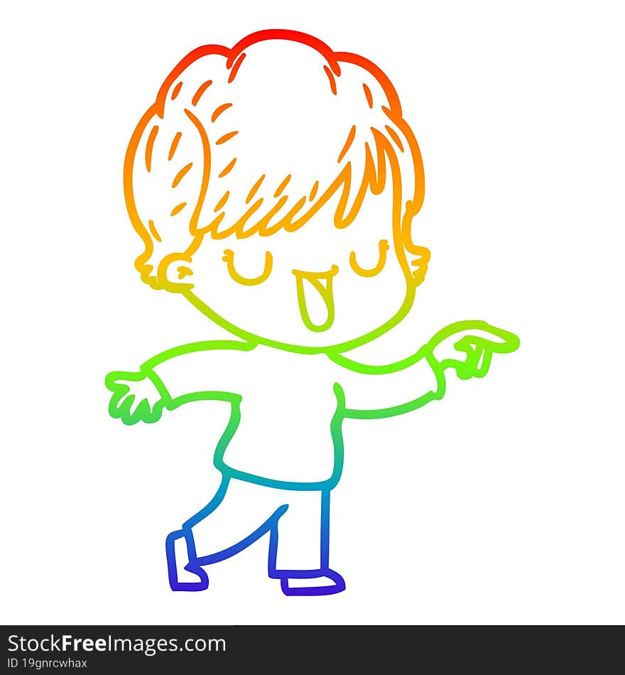 rainbow gradient line drawing of a cartoon woman talking