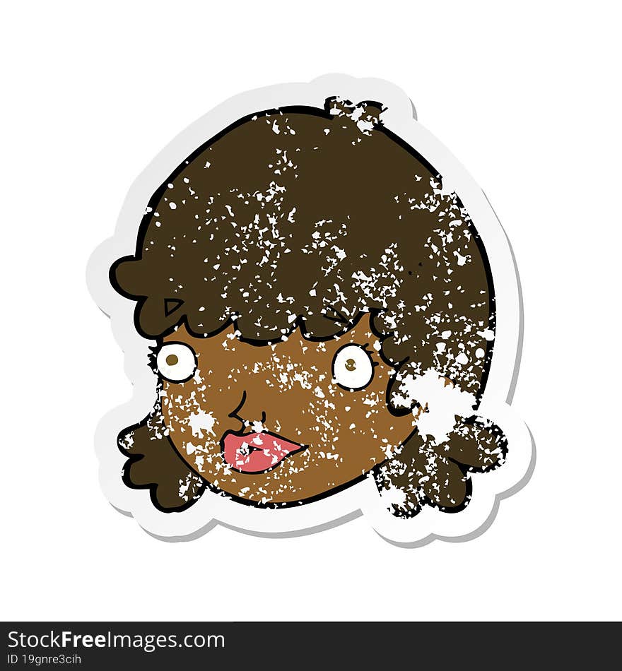 retro distressed sticker of a cartoon staring girl