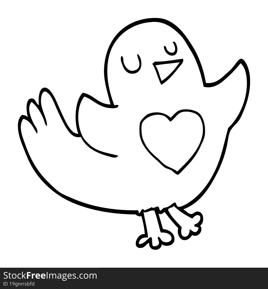 Line Drawing Cartoon Bird With Love Heart