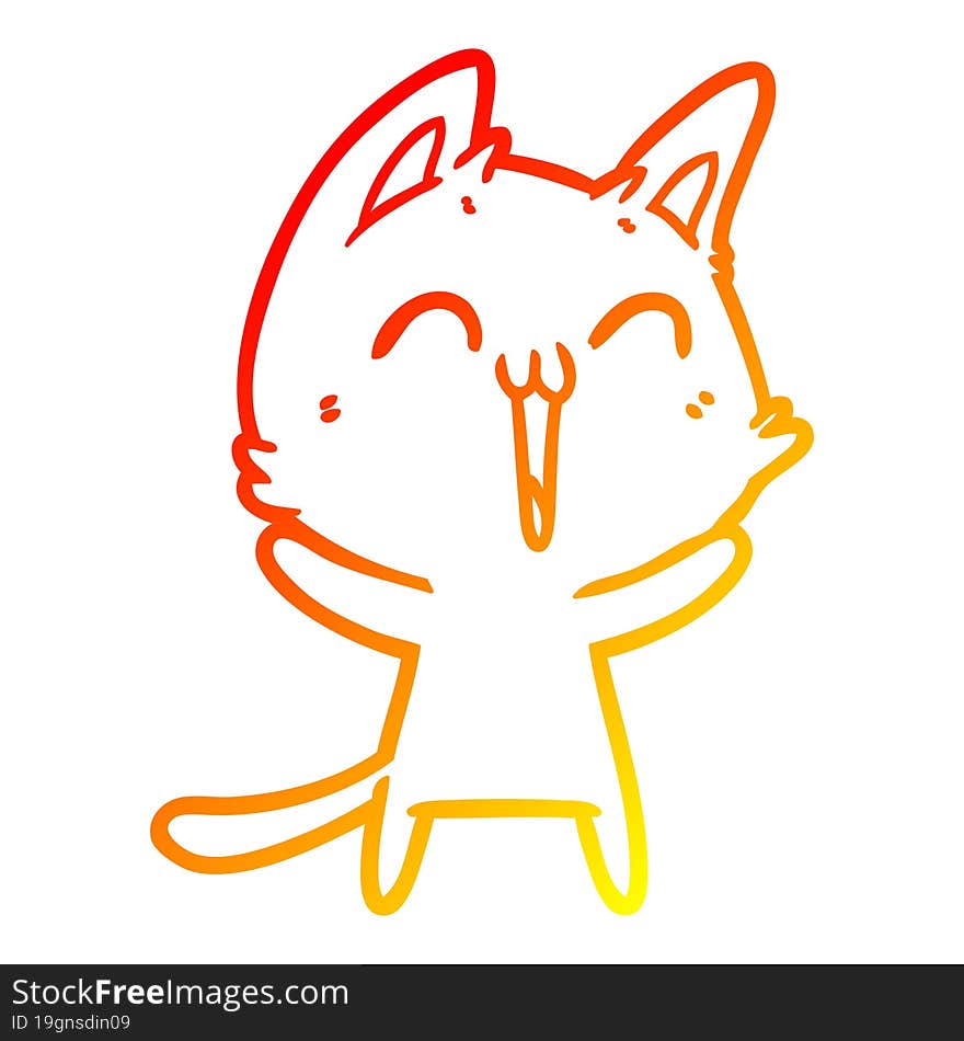 warm gradient line drawing happy cartoon cat