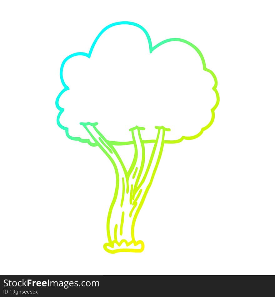 cold gradient line drawing of a cartoon blooming tree