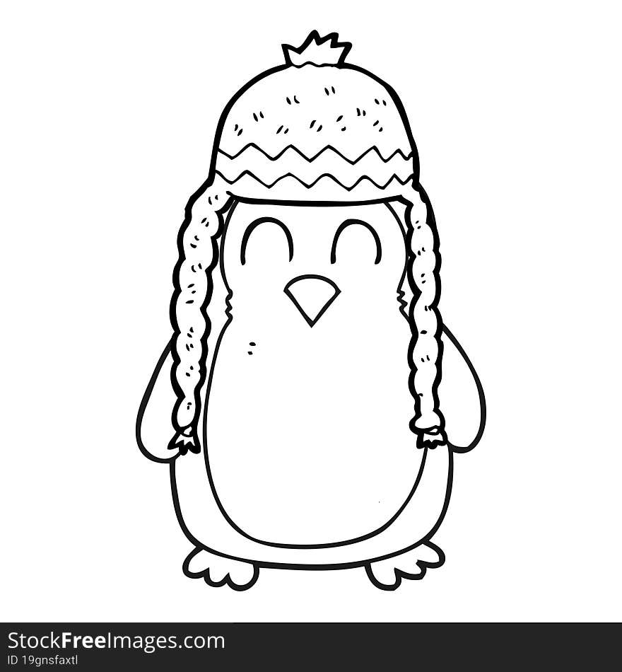 black and white cartoon penguin wearing hat