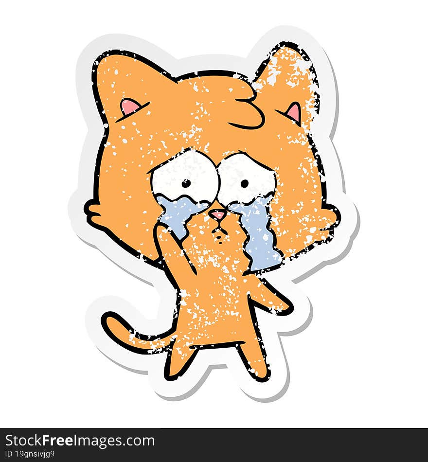 distressed sticker of a cartoon crying cat