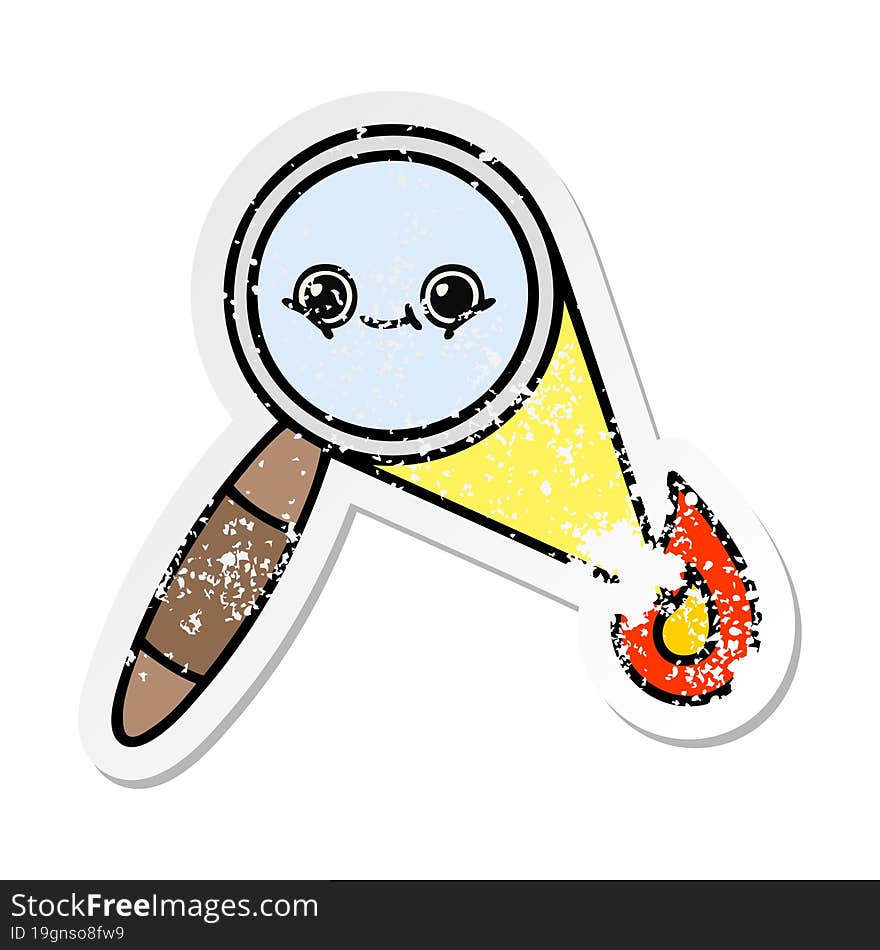 Distressed Sticker Of A Cute Cartoon Magnifying Glass