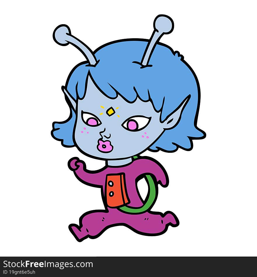 pretty cartoon alien girl running. pretty cartoon alien girl running