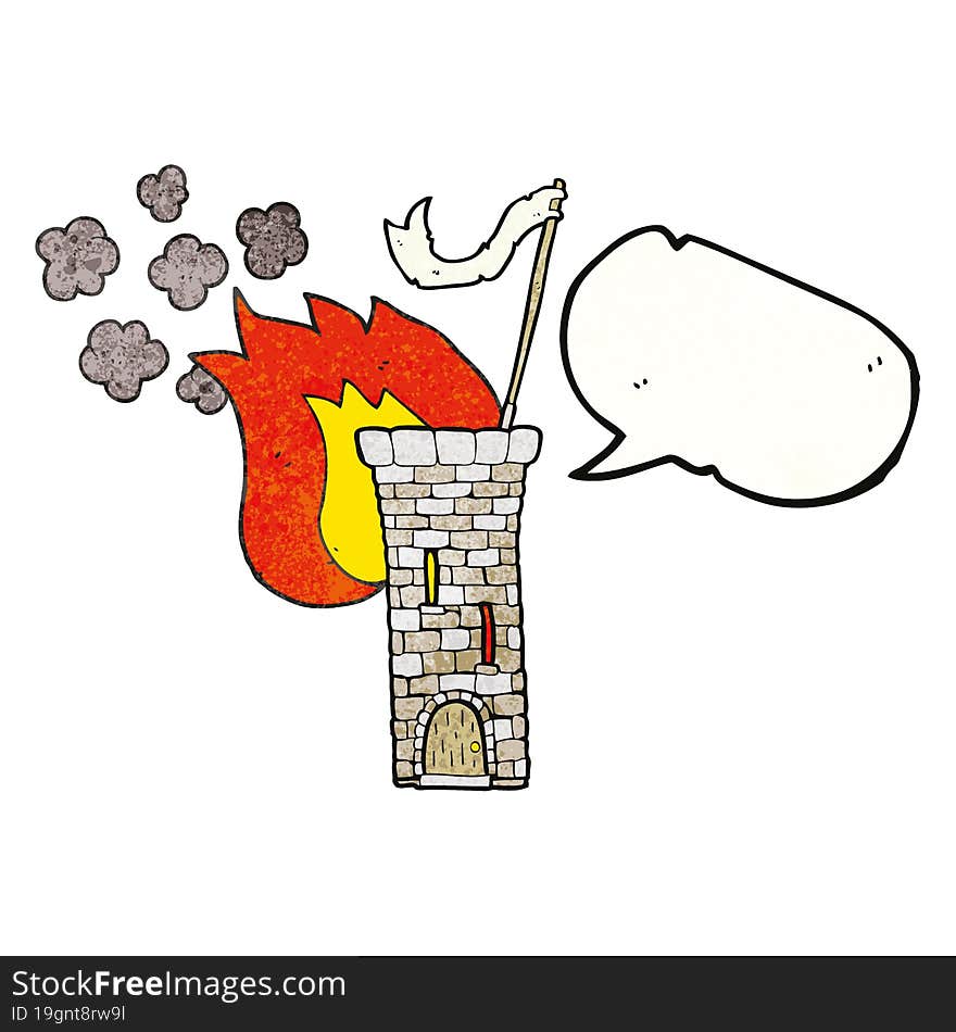 speech bubble textured cartoon old castle tower waving white flag