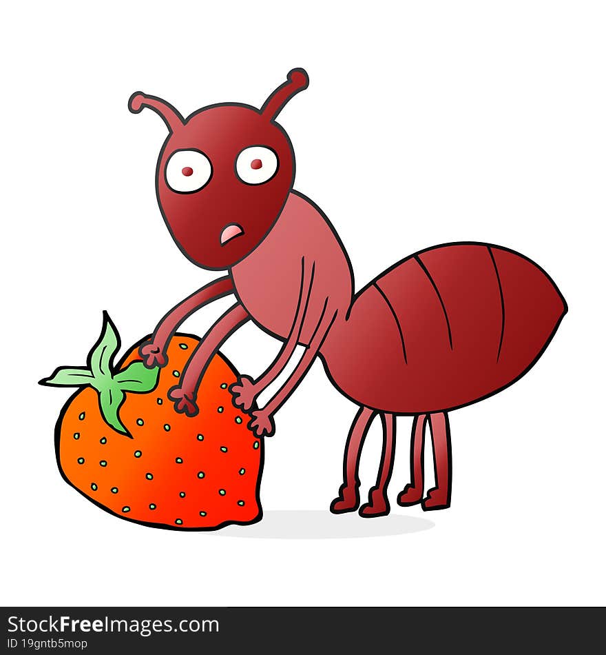 freehand drawn cartoon ant with berry
