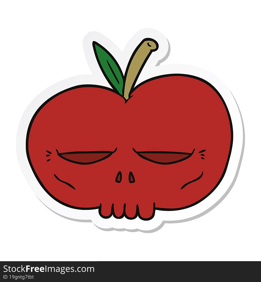 Sticker Of A Cartoon Spooky Skull Apple