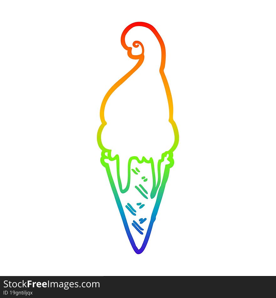 Rainbow Gradient Line Drawing Cartoon Ice Cream