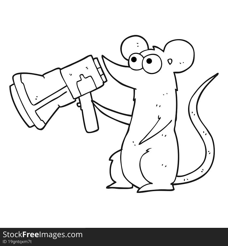 black and white cartoon mouse with megaphone