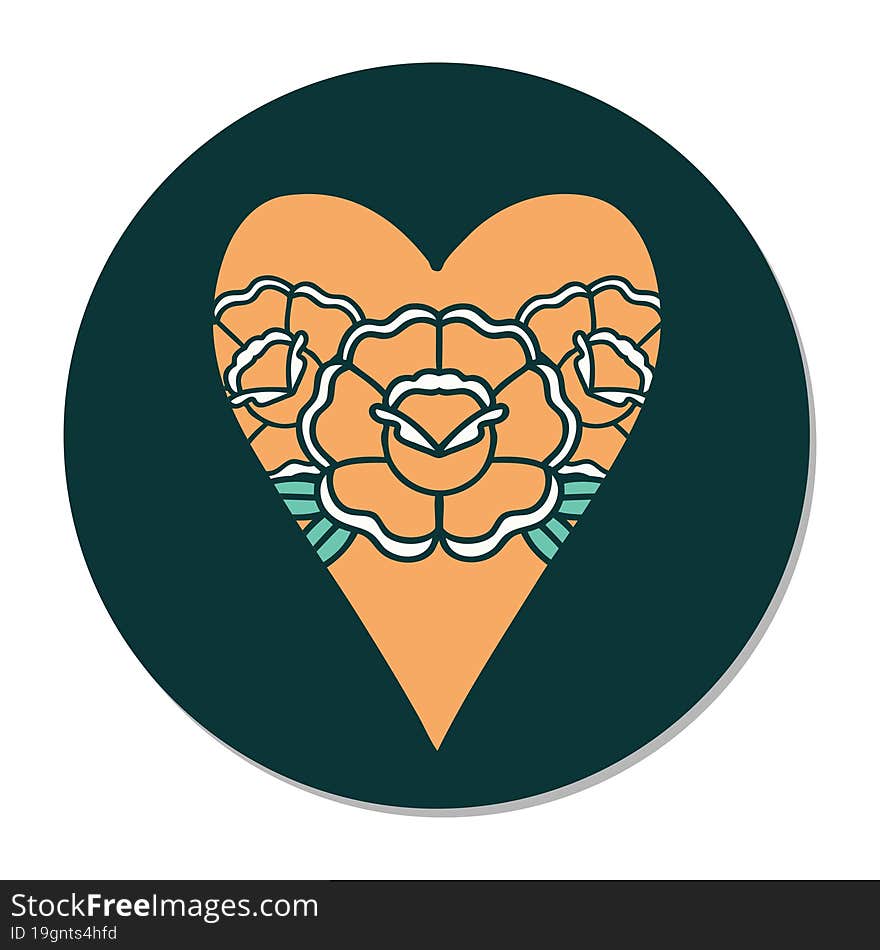 Tattoo Style Sticker Of A Heart And Flowers