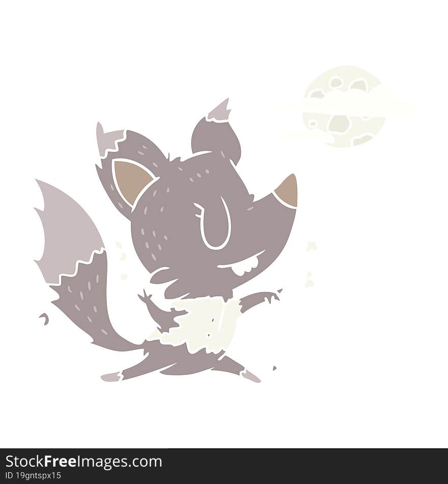 flat color style cartoon halloween werewolf changing in moonlight