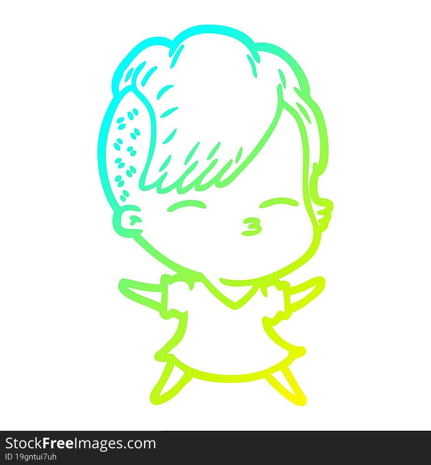 cold gradient line drawing cartoon squinting girl