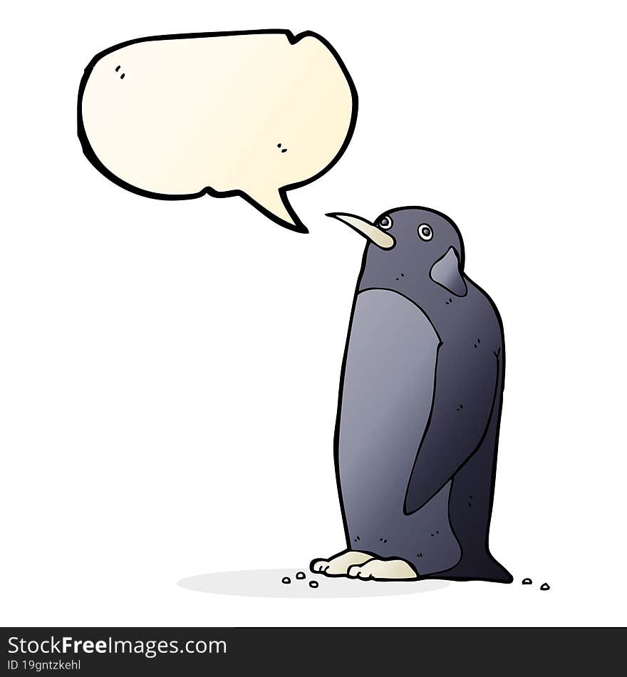 cartoon penguin with speech bubble