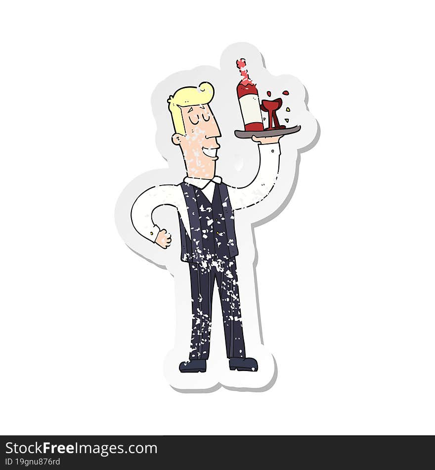 retro distressed sticker of a cartoon waiter