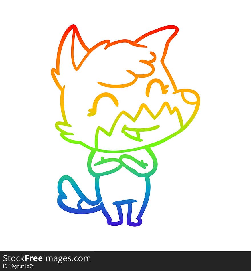 rainbow gradient line drawing of a happy cartoon fox